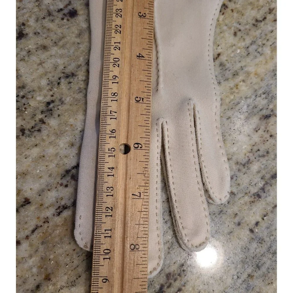 Vintage Size S Beige Stretch Nylon Formal Gloves 8.5